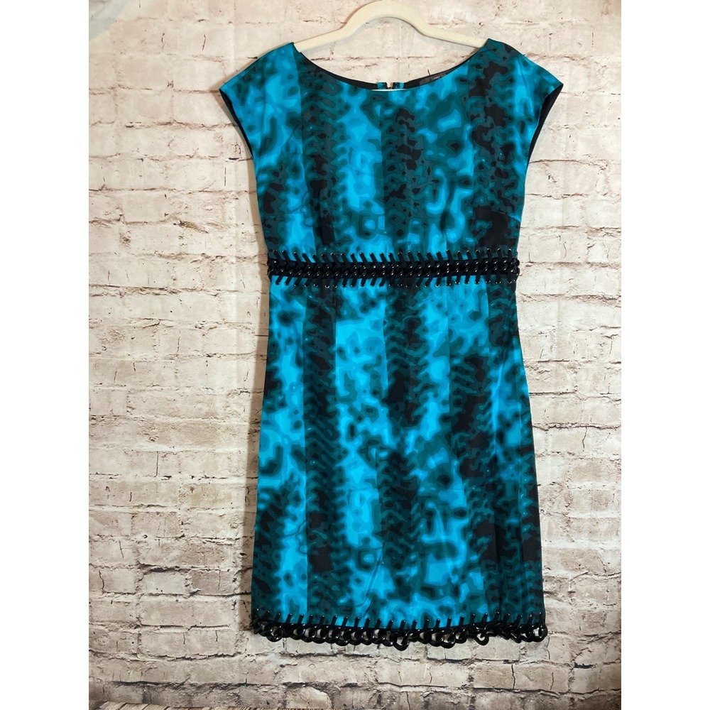 Per Se Silk Dress Womens 6‎ Turquoise Blue Watercolor Retro A Line Tie Dye